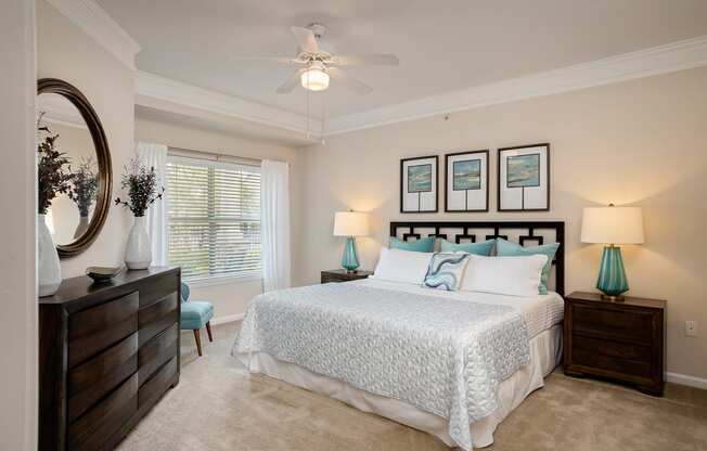 Carrington Place at Shoal Creek - Carpeted bedroom with ceiling fan