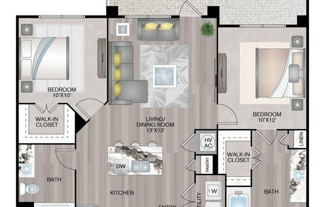 2 beds, 2 baths, 976 sqft, $1,464