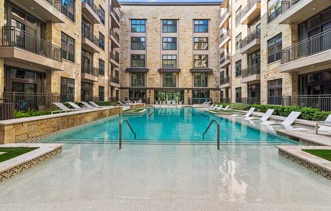 A large indoor pool in a residential building.