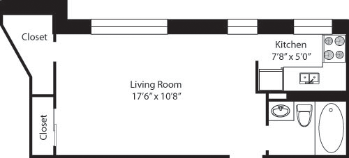 Studio, 1 bath, 363 sqft, $3,439, Unit 04A