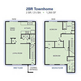 2 beds, 2.5 baths, 1,350 sqft, $1,194