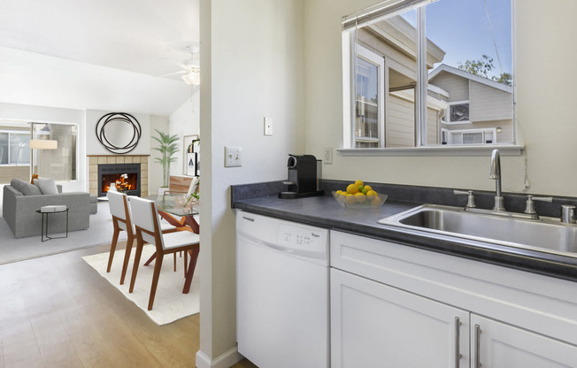 Kitchen and Living Room with Fireplace