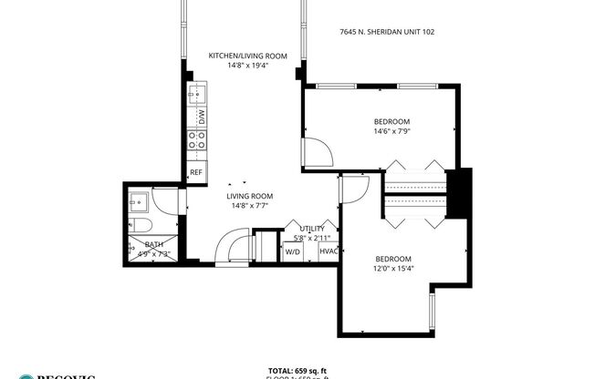 2 beds, 1 bath, 625 sqft, $2,350, Unit 102