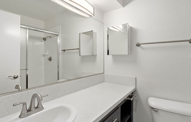 Modern styled bathroom with shower and tub.