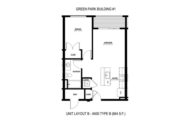 1 bed, 1 bath, 664 sqft, $895, Unit #122