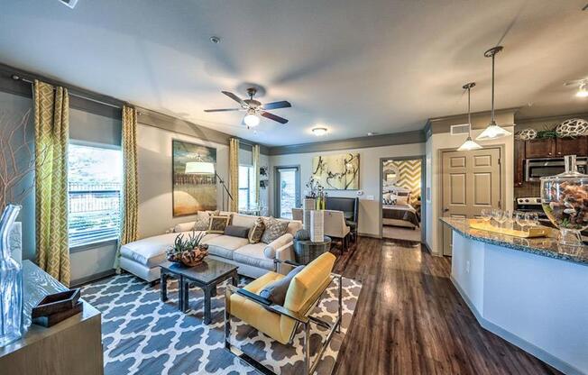 Living Room With Kitchen at Waterstone at Cinco Ranch, Katy, TX