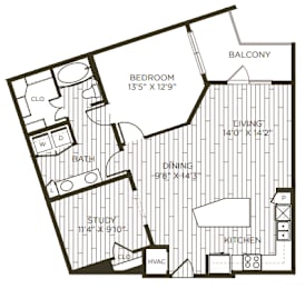 1 bed, 1 bath, 1,070 sqft, $1,889