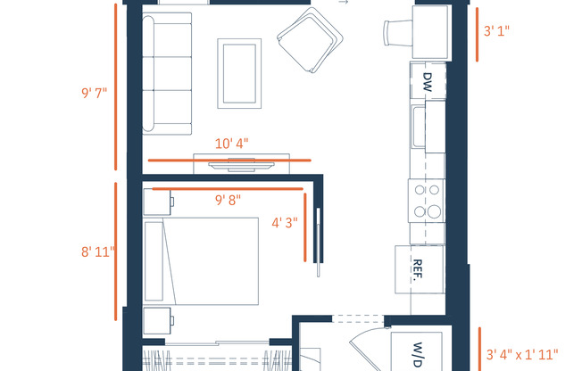 1 bed, 1 bath, 547 sqft, $1,535, Unit 405