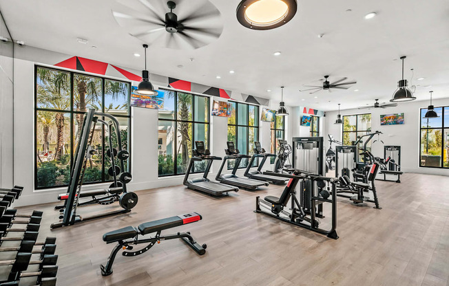 the gym is equipped with a variety of exercise equipment at Altis Grand Suncoast, Florida