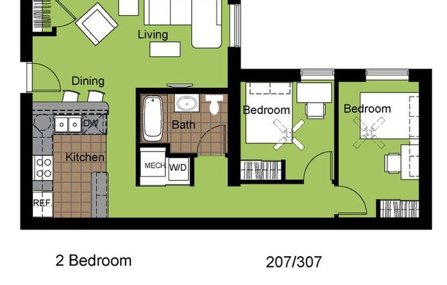 2 beds, 1 bath, 796 sqft, $1,480