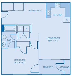 1 bed, 1 bath, 788 sqft, $1,124