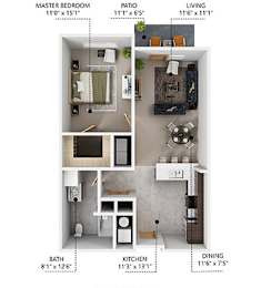 1 bed, 1 bath, 735 sqft, $1,046