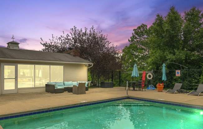 Sparking Swimming Pool at Sunset at Heritage Hill Estates Apartments, Cincinnati, Ohio 45227