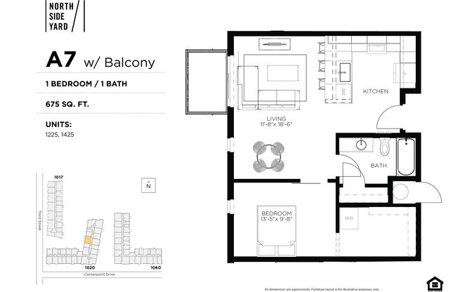 1 bed, 1 bath, 675 sqft, $1,400, Unit 1325