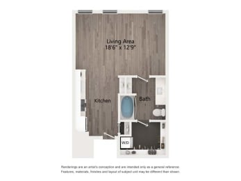 Studio, 1 bath, 565 sqft, $1,555