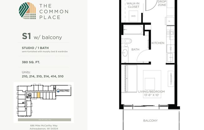 Studio, 1 bath, 380 sqft, $1,295, Unit 214