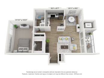 1 bed, 1 bath, 750 sqft, $1,336