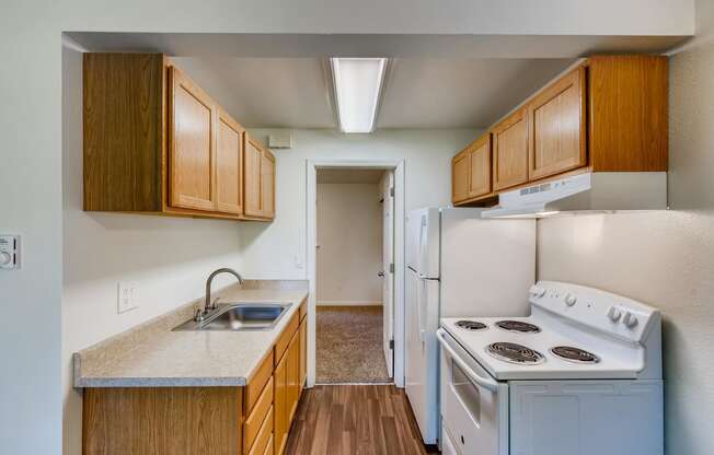 The Kitchen in a One Bedroom Apartment at Morningtree Park Apartments