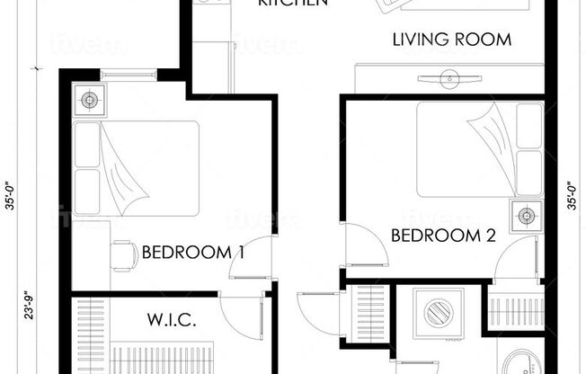 2 beds, 2 baths, 832 sqft, $3,195, Unit 104