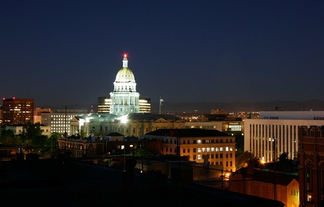 a view of the capitol building at night