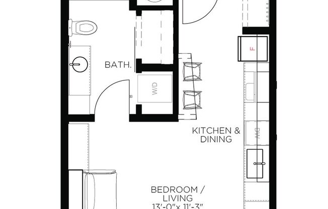 Studio, 1 bath, 390 sqft, $1,125