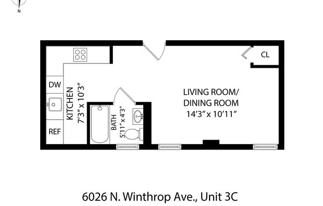 Studio, 1 bath, 250 sqft, $1,415, Unit 3C
