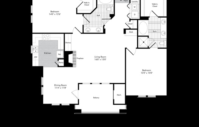 2 beds, 2 baths, 1,303 sqft, $2,062, Unit 114