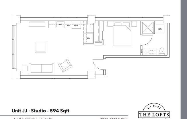Studio, 1 bath, 594 sqft, $1,905, Unit 333