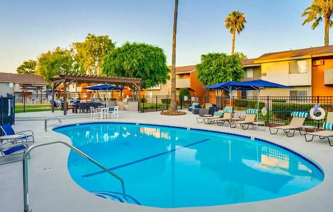 Pool Side Relaxing Area With Sundeck at Pacific Trails Luxury Apartment Homes, California, 91722