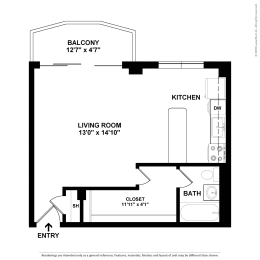 Studio, 1 bath, 470 sqft, $1,821