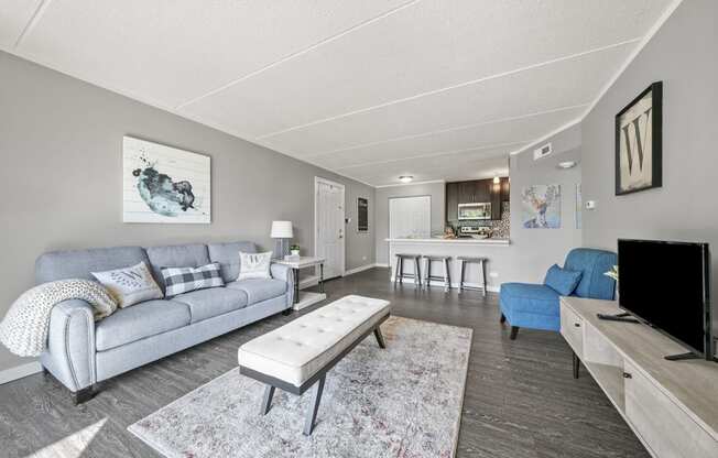 Renovated Living Room with decor at Woodland Ridge Apartments in Woodridge, IL
