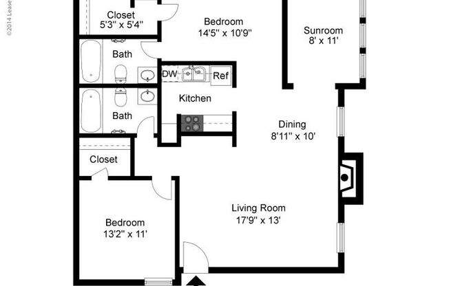 2 beds, 2 baths, 992 sqft, $1,350
