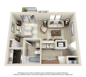 Studio, 1 bath, 500 sqft, $1,003