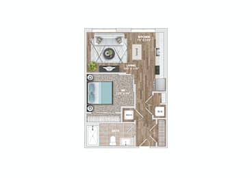 Studio, 1 bath, 600 sqft, $2,129