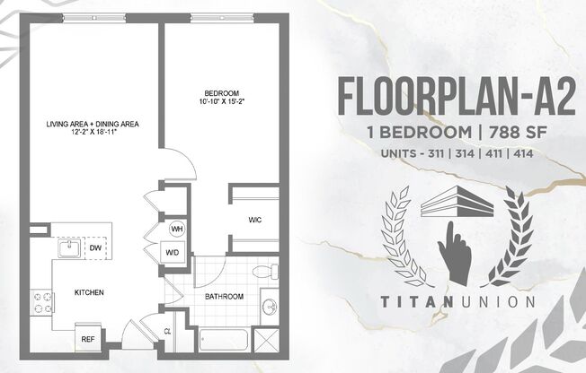 1 bed, 1 bath, 788 sqft, $2,420, Unit 314