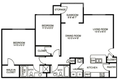 2 beds, 2 baths, 1,410 sqft, $1,340