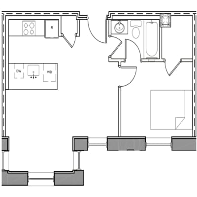 1 bed, 1 bath, 518 sqft, $1,916