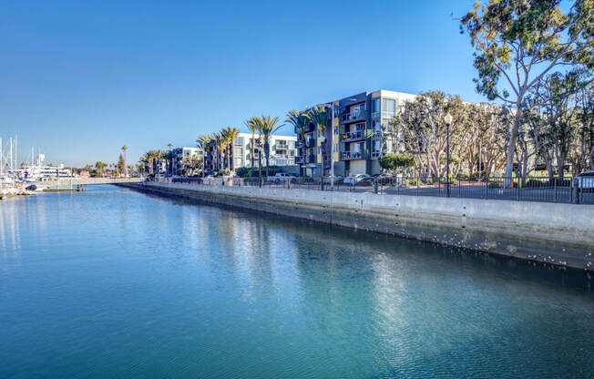 a city by the water with buildings on the side of it  at Marina Harbor, California