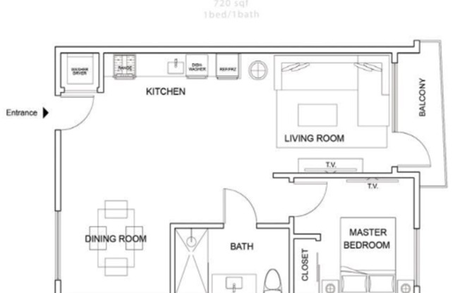 1 bed, 1 bath, 720 sqft, $2,395