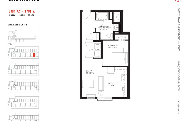 Studio, 1 bath, 593 sqft, $1,490, Unit 218
