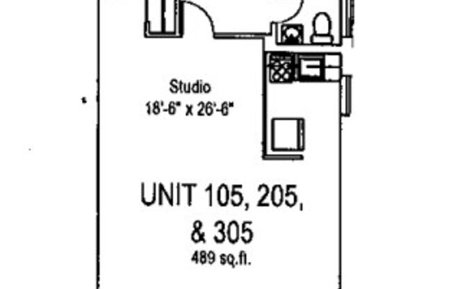 Studio, 1 bath, 489 sqft, $1,100, Unit Fifth 305