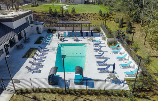 an aerial view of the pool at the resort at governors crossing