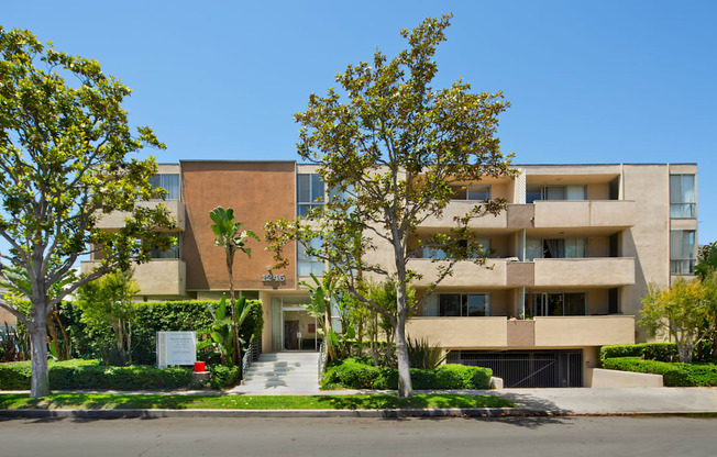 Exterior front view of an apartment building