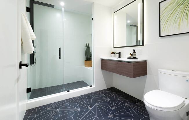 a bathroom with a toilet and a shower at The Irvine, Pennsylvania, 19143