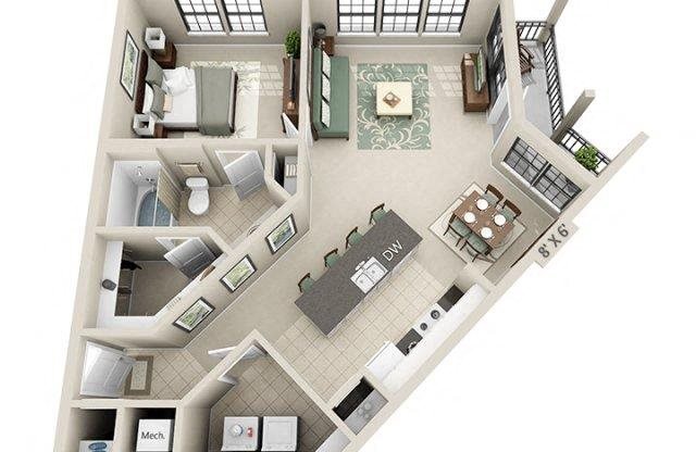 1 bed, 1 bath, 816 sqft, $1,591