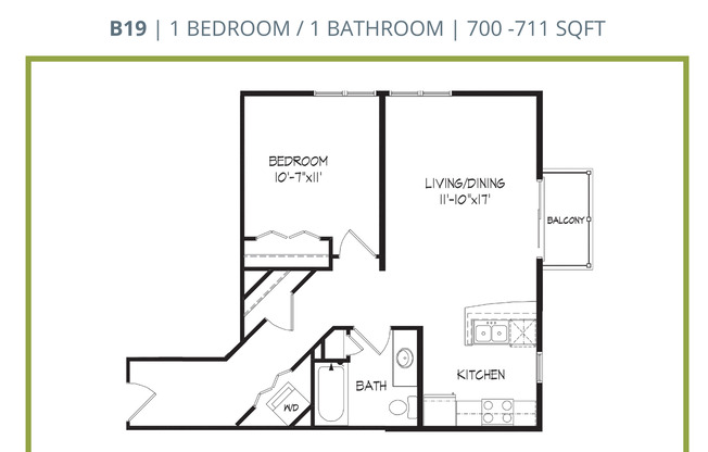 1 bed, 1 bath, 711 sqft, $1,110, Unit 602-302