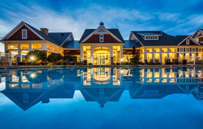 Pool at night at Pavilion village apartments