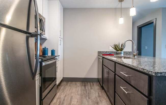 Refrigerator And Kitchen Appliances at Latitude at South Portland Apartment, Maine, 04106