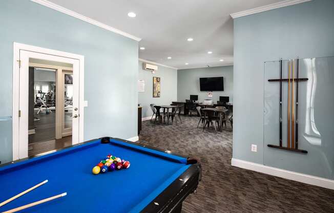 our apartments have a game room with a pool table and a flat screen tv