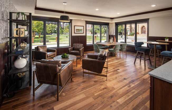 View of coffee lounge with tables and chairs at The Whitley.